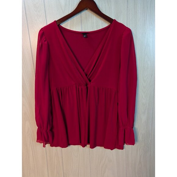 torrid Tops - Torrid Womens Babydoll Top Size 1X Red Cottagecore Peasant Long Sleeve Smocked